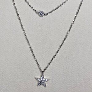 Layered Star necklace cubic zirconia white gold dipped New 2 chain silver tone